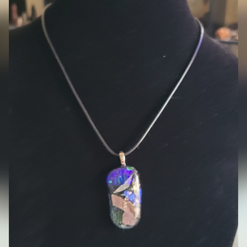 Multicolor Dichroic Glass Pendant Necklace - Picture 2 of 6